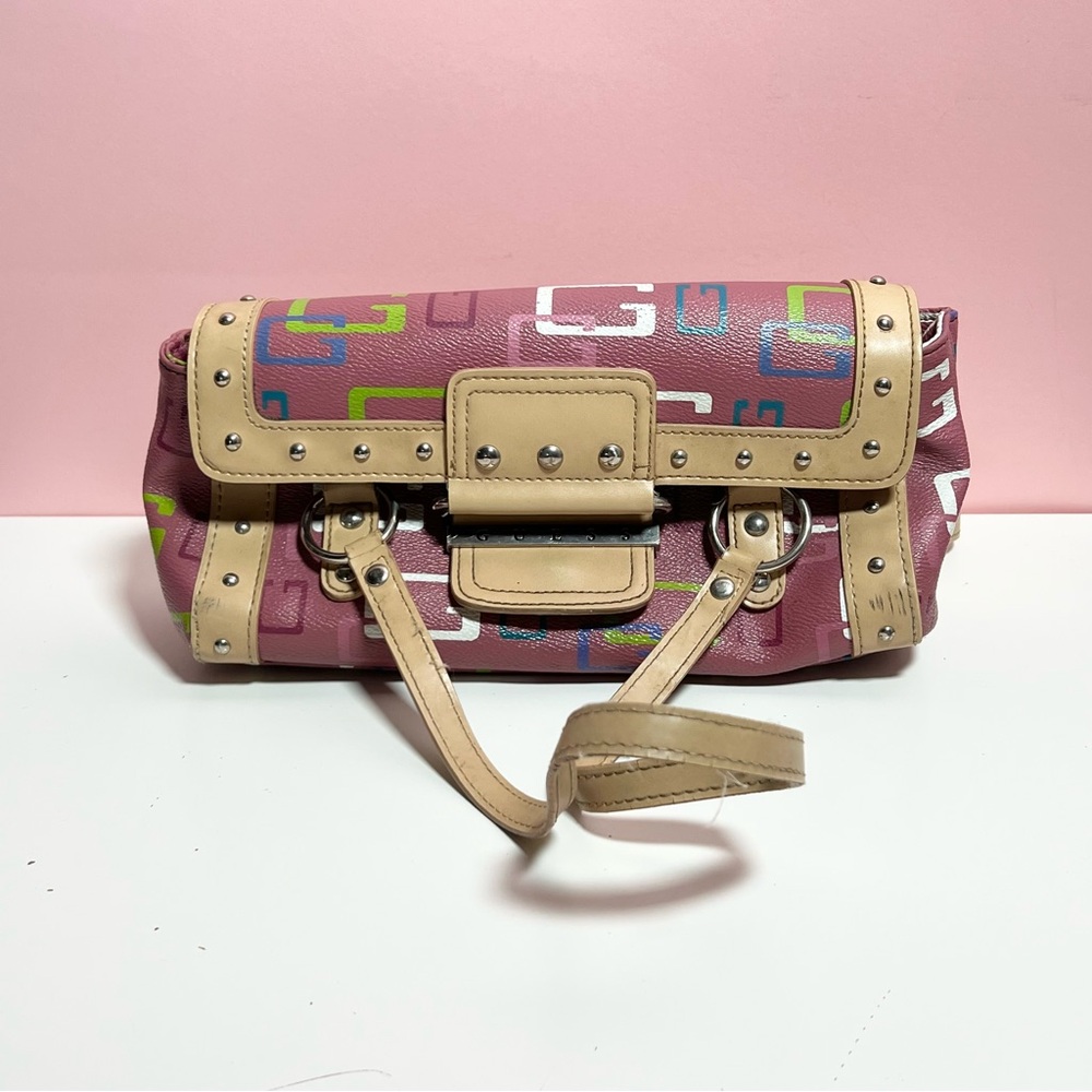 Vintage Y2K 2000s mcbling pink rainbow monogram guess purse